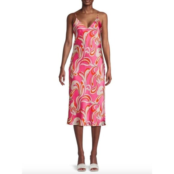 L'agence Jodie Silk Midi Slip Dress Orange Rose Abstract Swirl Womens 10 - Picture 13 of 13